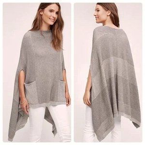 Anthropologie Moth Womens Poncho Grey Ribbed Cashmere Blend Hi-Lo Hem Sz XS/S